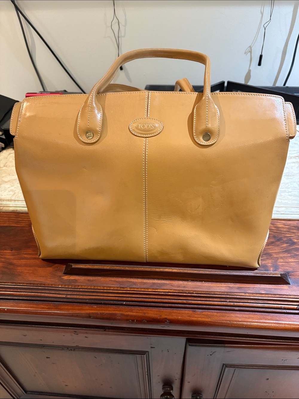 Tod's Camel Leather Tote with Top Handles
